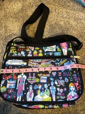 Lesportsac Black Crossbody with Colorful Illustrated Print Nightlife